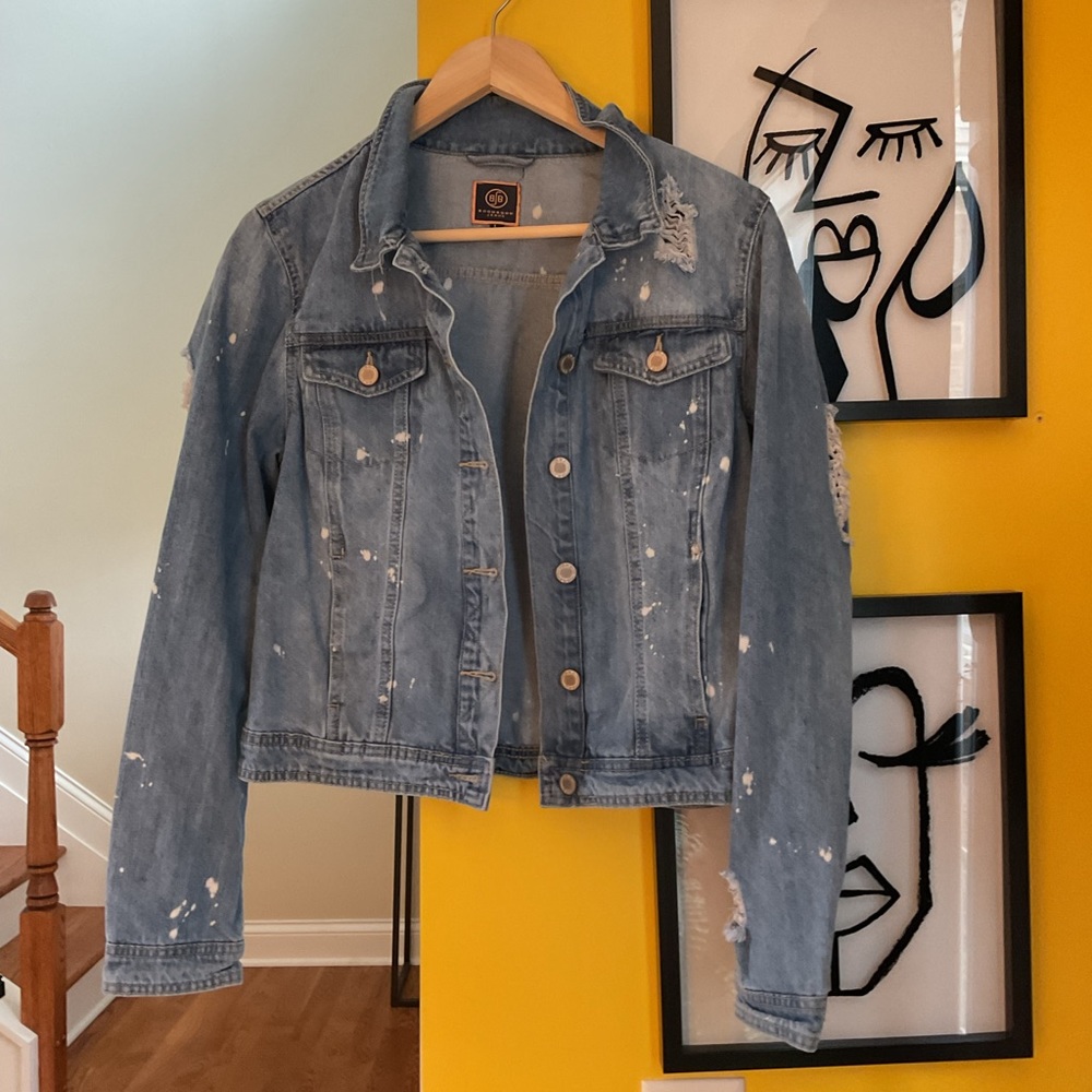 Boom Boom Jeans Ripped Bleached Denim Jacket Size L NWOT
